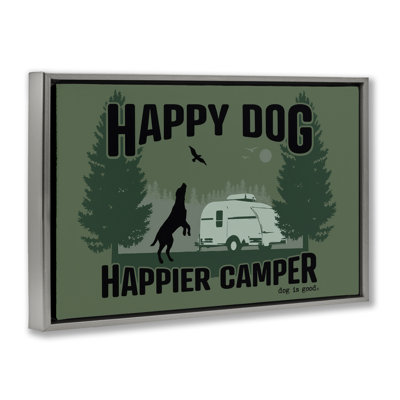 Happier Camper with Dog Gray Framed Floater Canvas by Dog Is Good