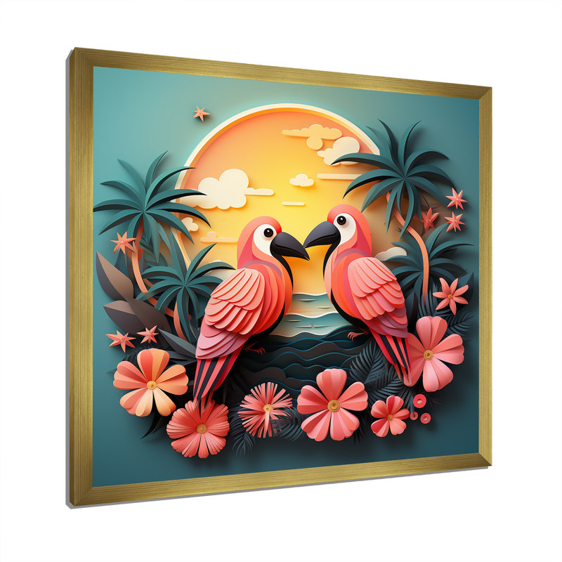 Toucans roses roses - art mural oiseau, Or, H 30 po x l 30 po