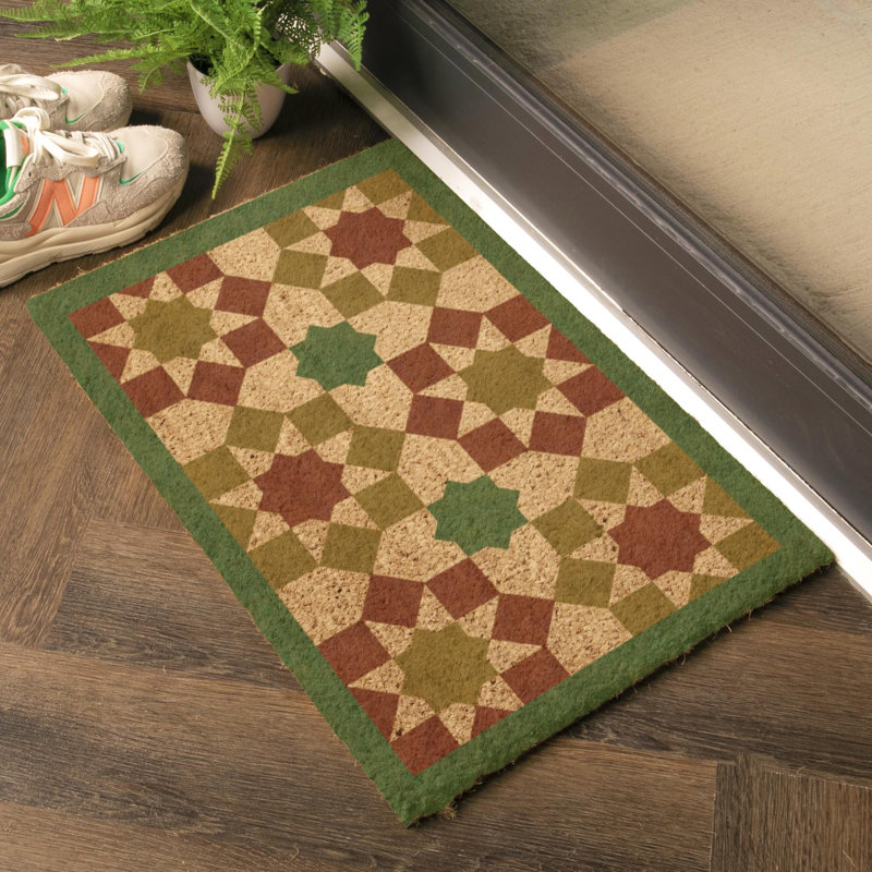 Moroccan Tile Pattern Coir Doormat, 40cm W x 60cm L