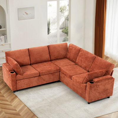 85" Modular Chenille Sectional Sleeper Sofa Bed With USB Charging Ports And Pull-Out Bed For Living Room