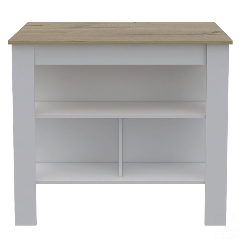 Kitchen Island, Four Legs, Three Shelves, White/Oak