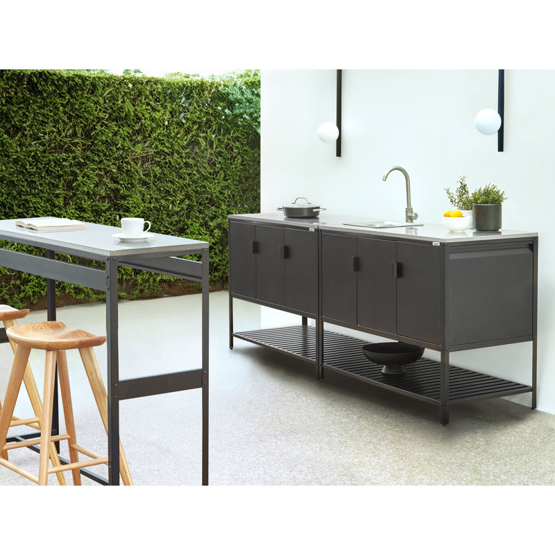 3 Piece Outdoor Kitchen Set with Sink MAENZA Metal Black