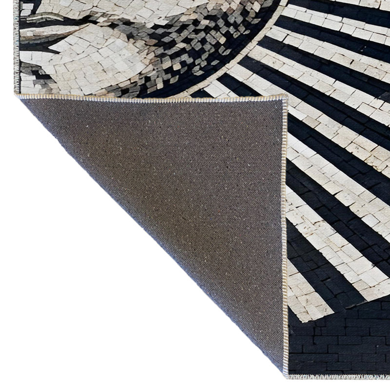 Tapis noir à motif de lignes noires, Tapis de couloir 3 pi 3,37 po x 9 pi 10,11 po