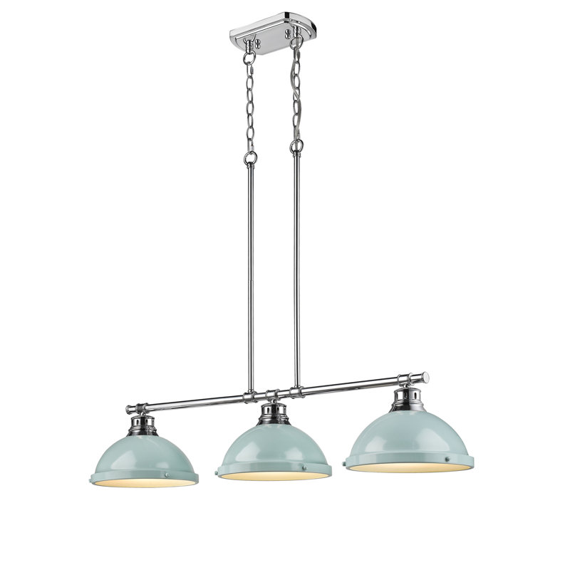 Luminaire suspendu en forme de dôme à 3 lumières pour îlot de cuisine Drakeford, Écume de mer, Chrome