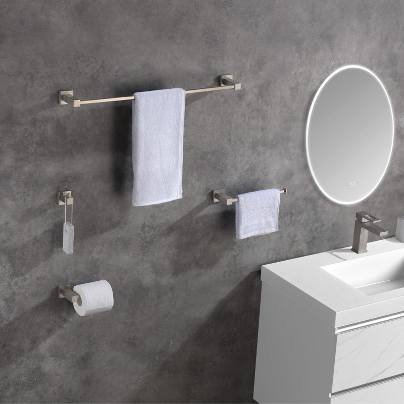 Cubic 5 - Piece Bathroom Hardware Set, Brush Nickel