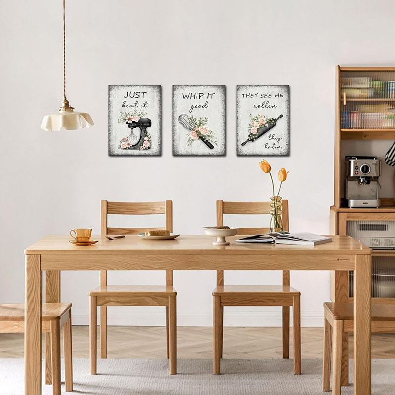 3 Piece Wrapped Canvas Print, Black