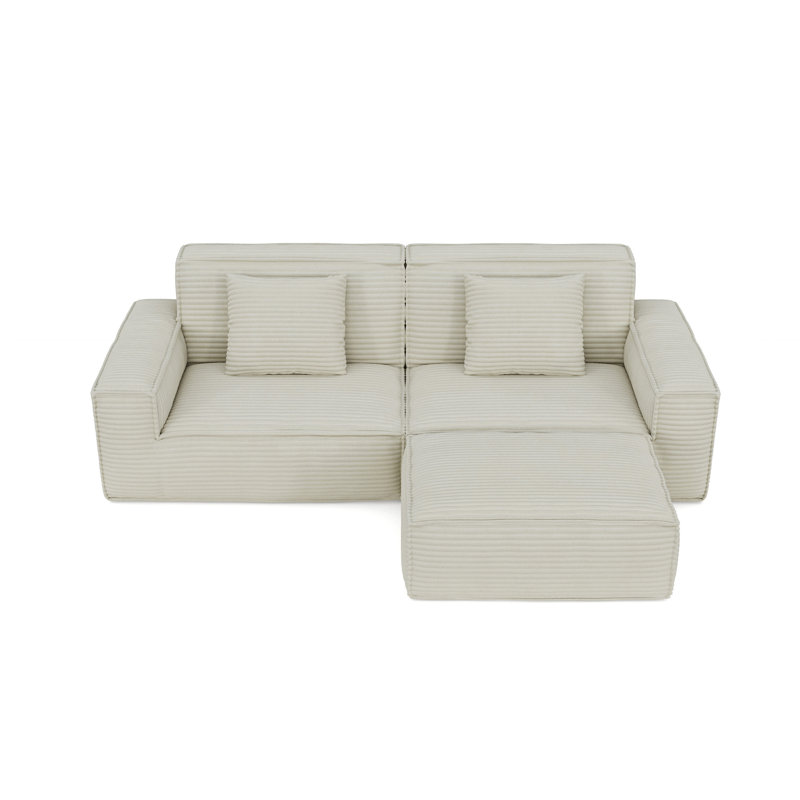 Grand canapé à rayures 106,3 pouces, style moderne, meubles de salon et de chambre à coucher, style maison confortable, compression à vide, éponge double, rangée droite à rebond élevé avec repose-pieds