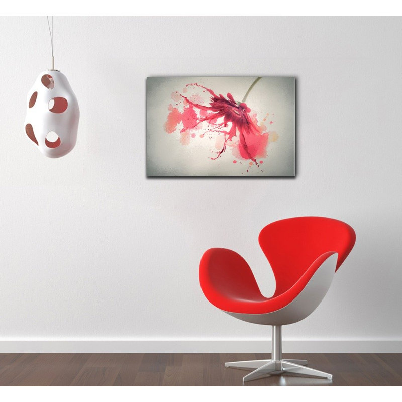 Grande fleur, aquarelle, marguerite rouge, pétales de fleurs, éclaboussures, décor moderne, grande impression sur toile