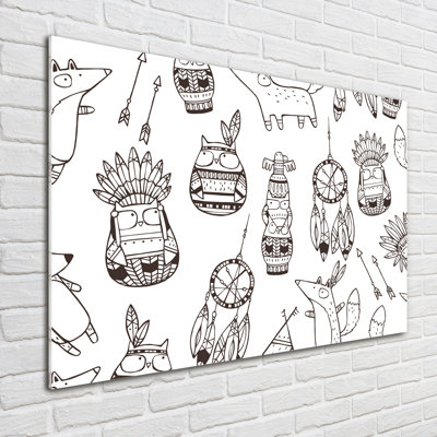 Glass Print Wall Art 100X70cm Image Printed On Glass Decorative Wall Picture Behind Toughened / Tempered Safety Real Glass For Kitchen & Living Room Theme:Indian Owls