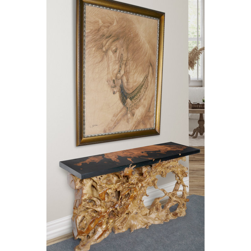 Artistic Floating Teak Root Console Table, 32" H x 60" W x 17" D, Black/Brown