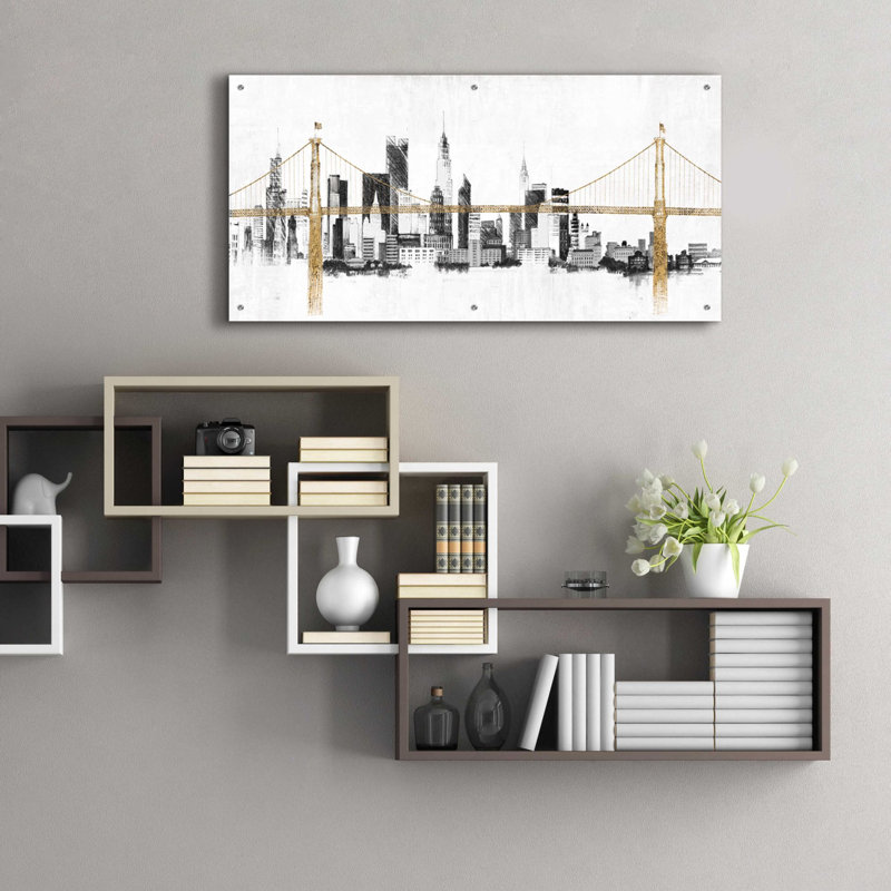 «Bridge And Skyline» par Avery Tillmon, art mural en verre acrylique, H 24 po x l 48 po x P 0,2 po
