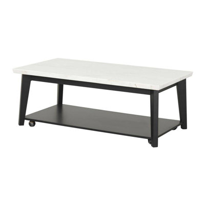 Table basse rectangulaire en marbre avec roulettes