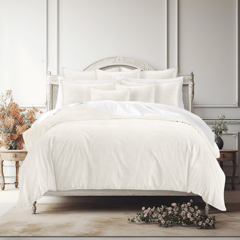 Cascade Velvet Solid Colour  Comforter Set 8 Piece, Ivory, Queen Comforter + 7 Additional Pieces
