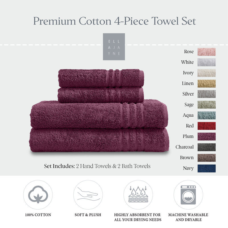 Cotton Hand-Body Towel Set (Set of 4), Plum