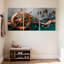 Nautique et plage, roue nautique, vagues, hublots, sarcelle, détails cuivrés, ensemble de 3 impressions sur toile-1311654920