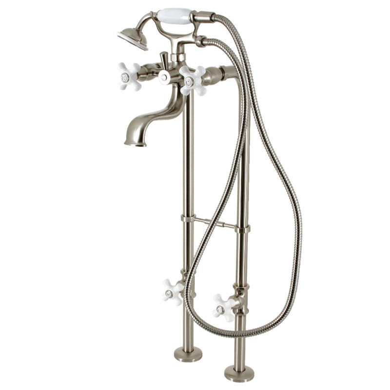 Kingston Brass Kingston Three-Handle 2-Hole Freestanding Clawfoot Tub Faucet Package with Supply Line and Stop Valve