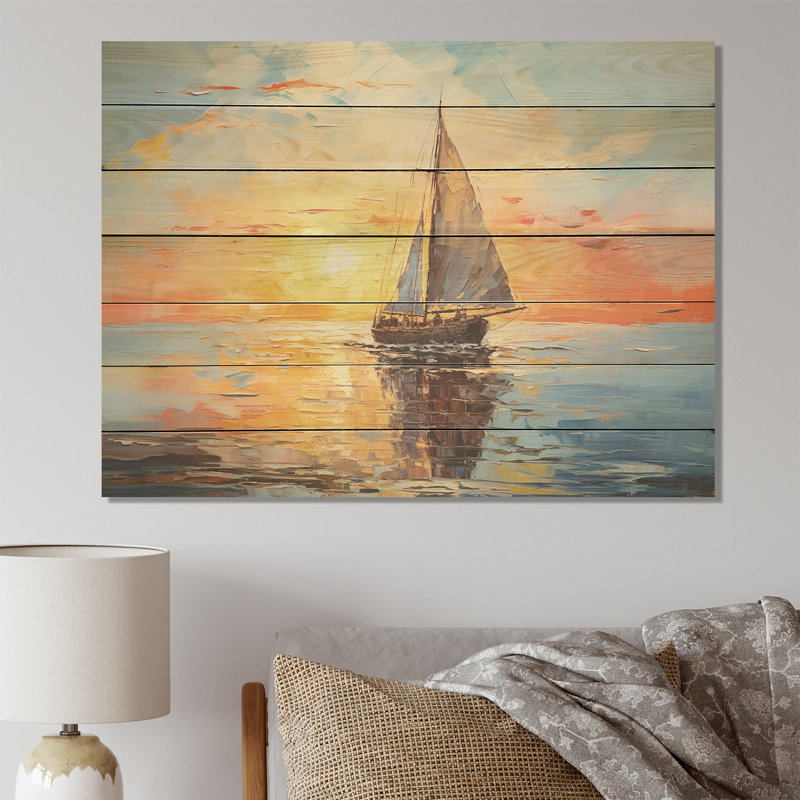 Impression d'un bateau à voile orange sur un bateau, H 30 po x l 40 po x P 0,78 po