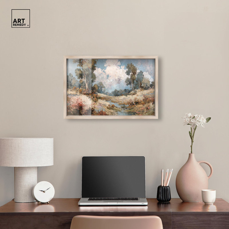 Décoration murale rétro Whispering Willows Shadowbox par Art Remedy, cadre blond, 25 x 17, H 17 po x l 25 po, Cadre blond