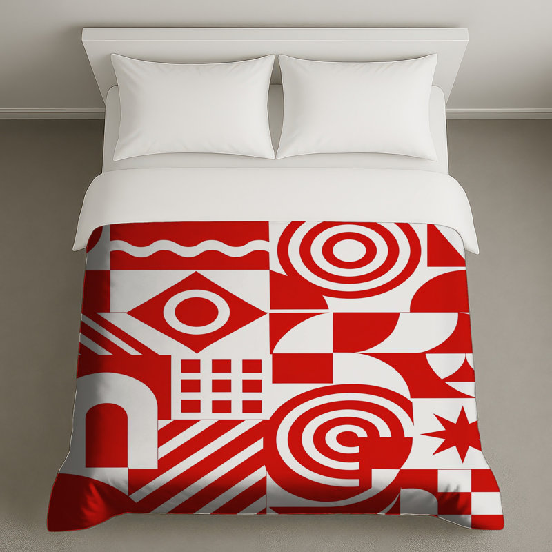 Housses de couette à formes géométriques rouges et blanches, King