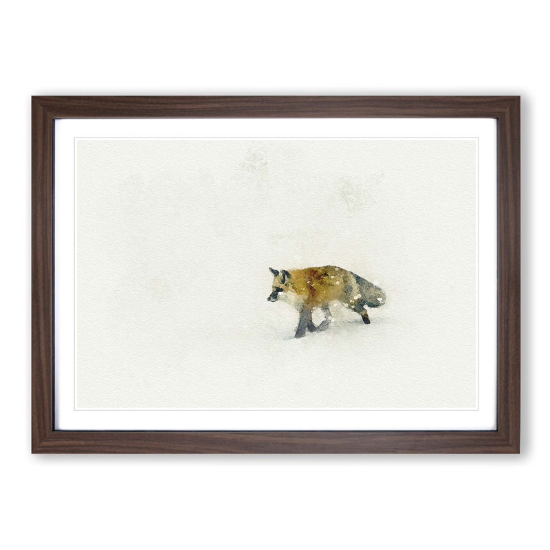 A Red Fox Alone in the Winter in Abstract - Picture Frame Graphic Art Print, 48cm H x 65cm W x 2cm D, Walnut Framed