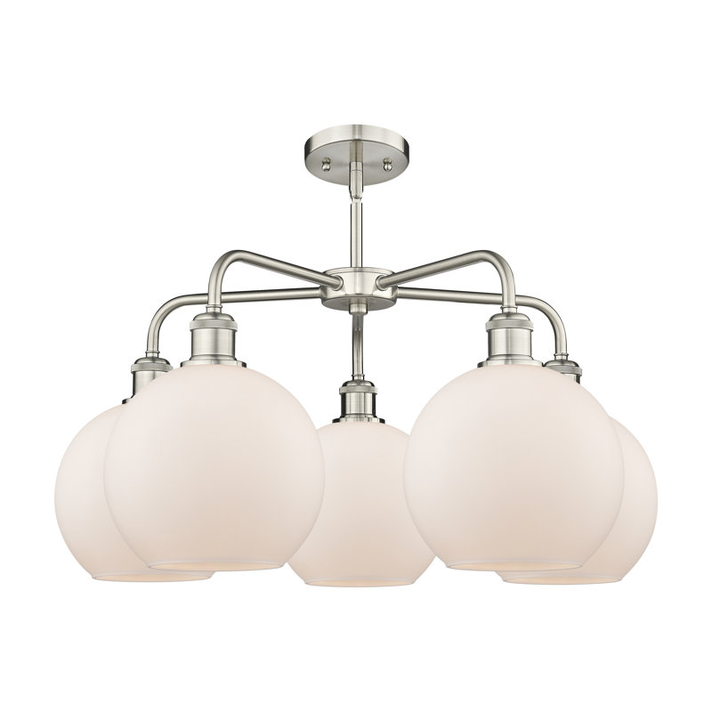 Lustre sphérique à 5 lumières Ellington, H 16 po x l 26 po x P 26 po, Blanc mat, Nickel satiné