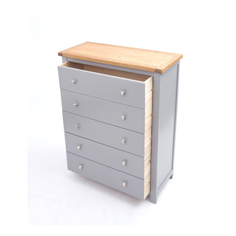 Miltona 90 cm W Chest of 5 Drawers, Grey/Chrome