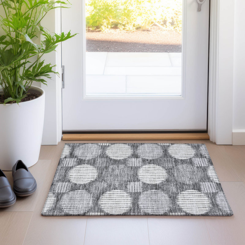 Premium Machine Washable Prisco Charcoal Rug, Rectangle 1'8" x 2'6"
