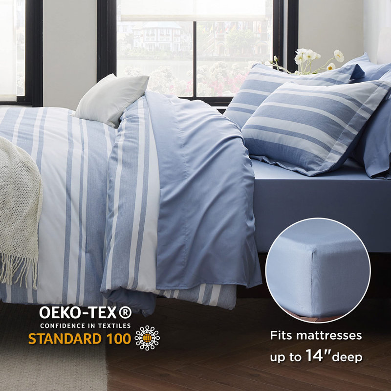 Bedsure Striped All Season Comforter Set, Blue, Twin Comforter + 4 Additional Pieces
