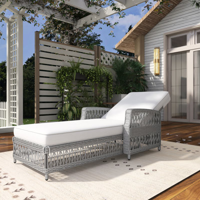 Outdoor Wicker Reclining Chaise Lounge Chair With Armrests And Cushions, Adjustable Backrest by Dovecove