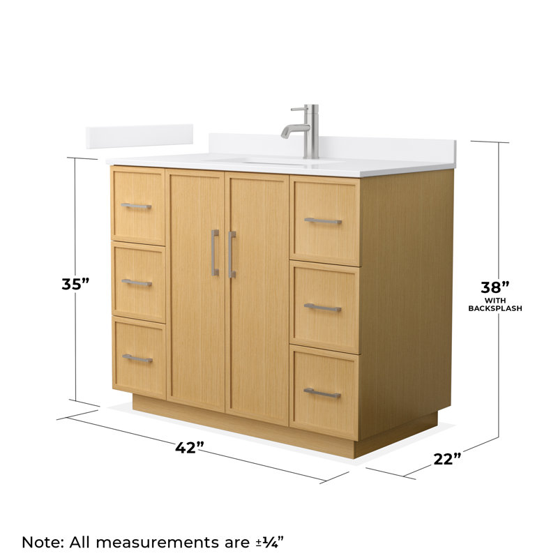 Elan TK 42" Freestanding Single Bathroom Vanity with Cultured Marble Top, Brushed Nickel, White Cultured Marble, Light Oak