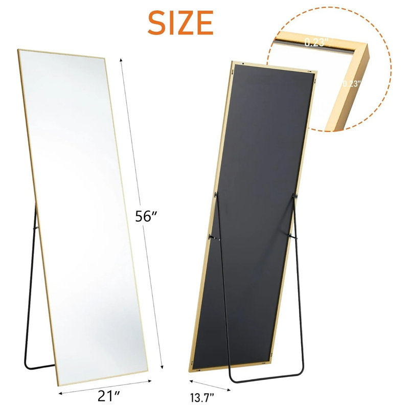 Full Length Mirror, Free Standing Floor Mirror For Leaning Or Hanging, Bedroom & Living Room Decor, Gold, 56" x 21"