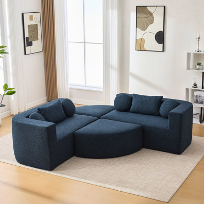 114,9 po bleu désossé - combiné à un design incurvé, sièges profonds de 24,4 po, configuration de ressorts ensachés et de coussins de soutien, repose-pieds, profondeur d'assise, housse en mousse souple à haute densité