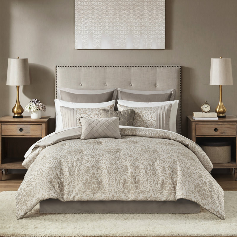 Très grand édredon kaki - 12 pièces avec 1 édredon, 2 taies décoratives européennes, coussins décoratifs, drap-housse, taies d'oreiller plates