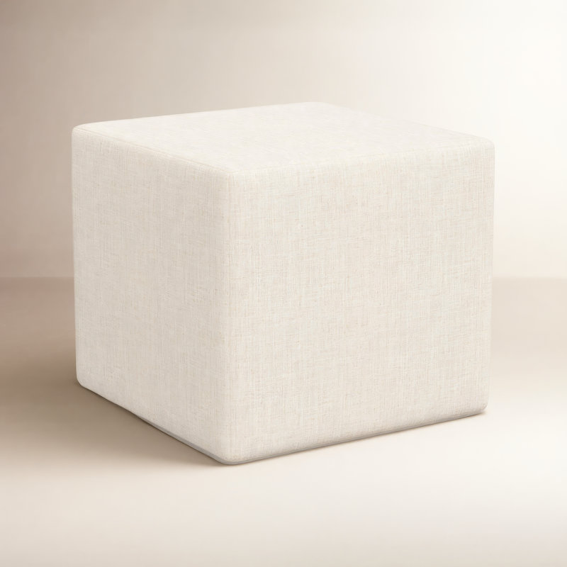 Andi Samet 21'' Square Cube Ottoman, Classic Talc Linen