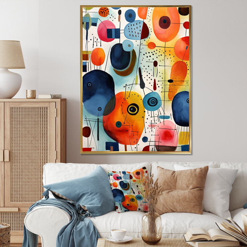Colorful Mid Century Shape 1 - Art mural géométrique, Cadre flottant doré, H 40 po x l 30 po x P 1,5 po