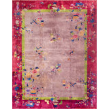 Light Purple / Lavender Color Antique Floral Room Size Chinese Art Deco Wool Rug