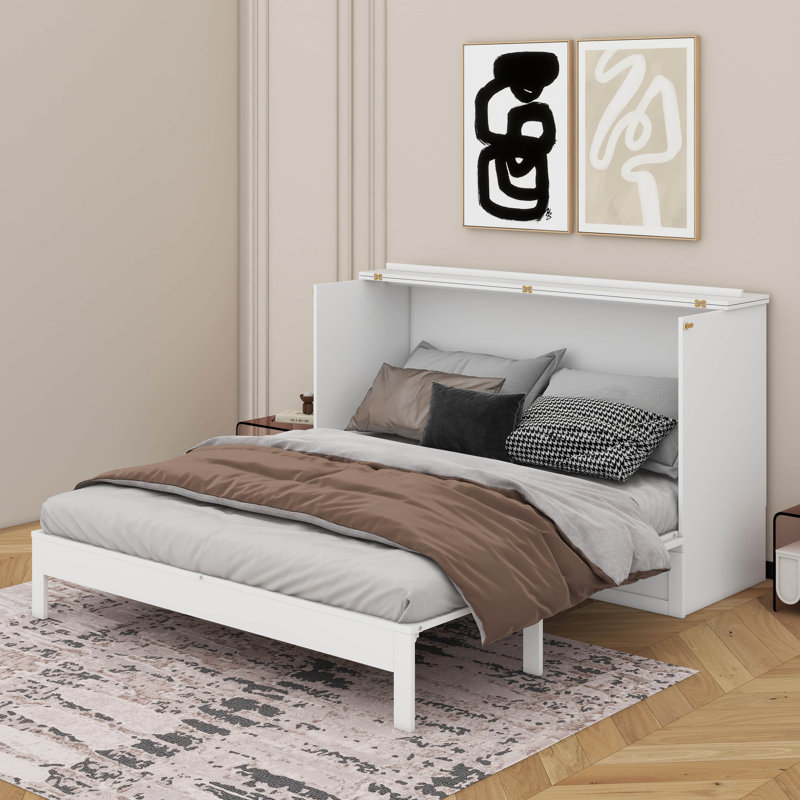 Queen Murphy Bed With Drawers, White, Queen