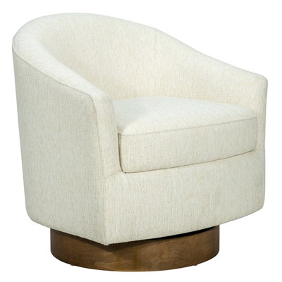 Upholstered Wood Base Swivel Chair - 29.5"W X 28.67"D 30"H, Cream, Fully Assembled, 360-Degree Rotation, 100% Polypropylene Woven Spin, Attached Seat Cushion, Plywood Arm