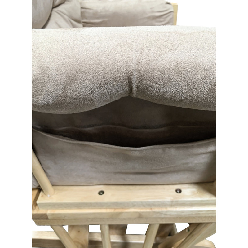 Fauteuil oscillant Cozy Taupe en microfibre et structure en chêne naturel