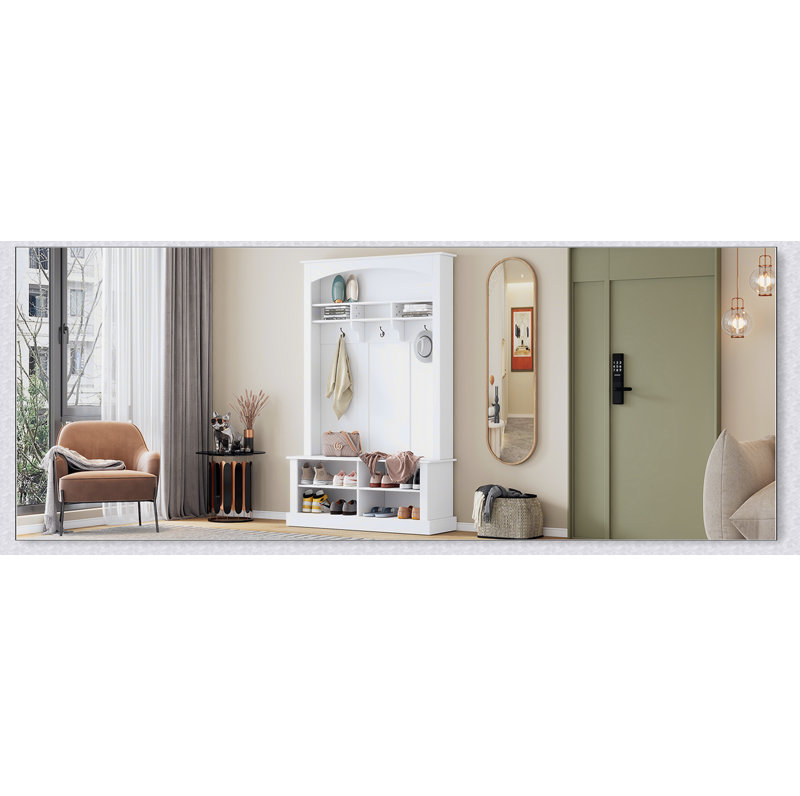 Arbre d'entrée de 47,2 pouces de large avec banc de rangement et tablettes réglables pour chaussures, idéal pour l'organisation du vestibule et l'efficacité de l'espace.