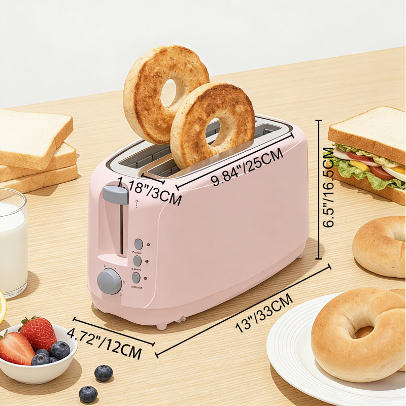 4 Slice Extra Long Slot Toaster With 6 Browning Levels & Defrost/Reheat Functions,Pink, Pink
