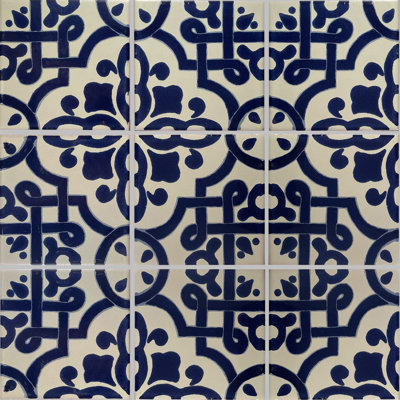 4.2" x 4.2" 9pcs TalaMex Palermo Mexican Clay Tile Handmade Talavera Backsplash Mosaic
