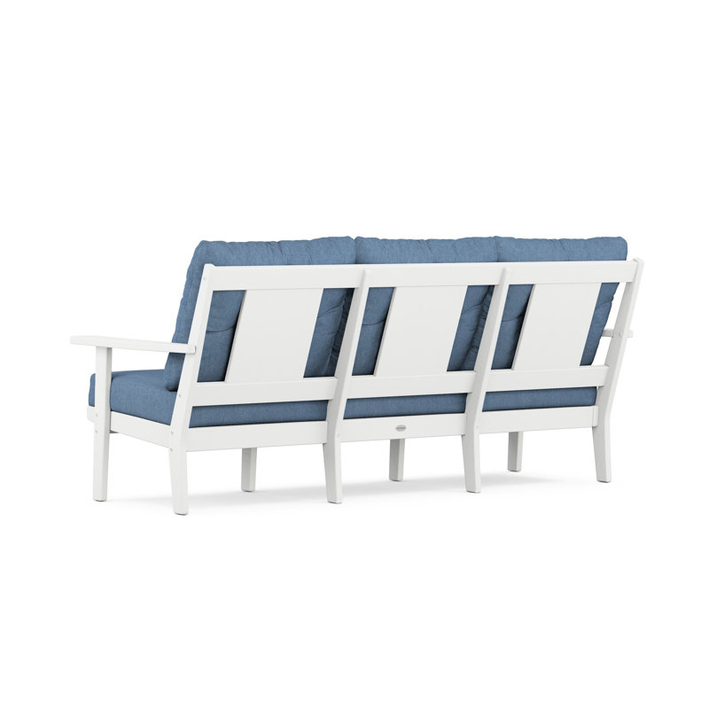 Prairie Deep Seating Sofa, White, Sky Blue