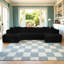 Canapé modulaire en forme de U 130 po - Canapé 4 places en velours côtelé avec méridienne réversible, tissu rayé noir ou gris, aucun assemblage requis-2121389153