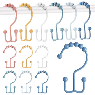 12 Pcs Colorful Shower Curtain Hooks Bohemian Rainbow Color 304 Stainless Steel Rings Rust Proof Balanced Double Glide Shower Hooks for Curtain Bathroom(Bohemian Color)