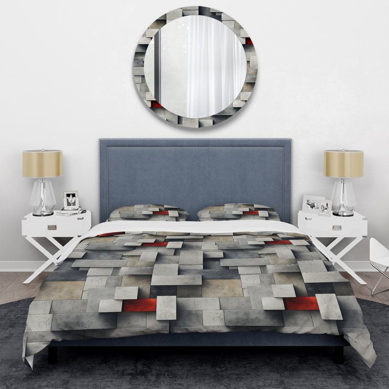 Architectural Concrete Wall Illusion II Abstract Duvet Cover, Twin Duvet Cover + 1 Standard Sham