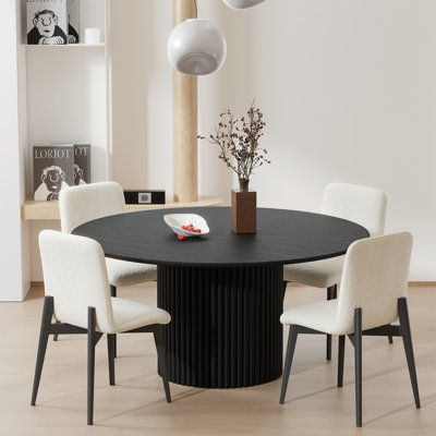Solid Wood Round Dining Table Kitchen Table With Upholstered Dining Chairs