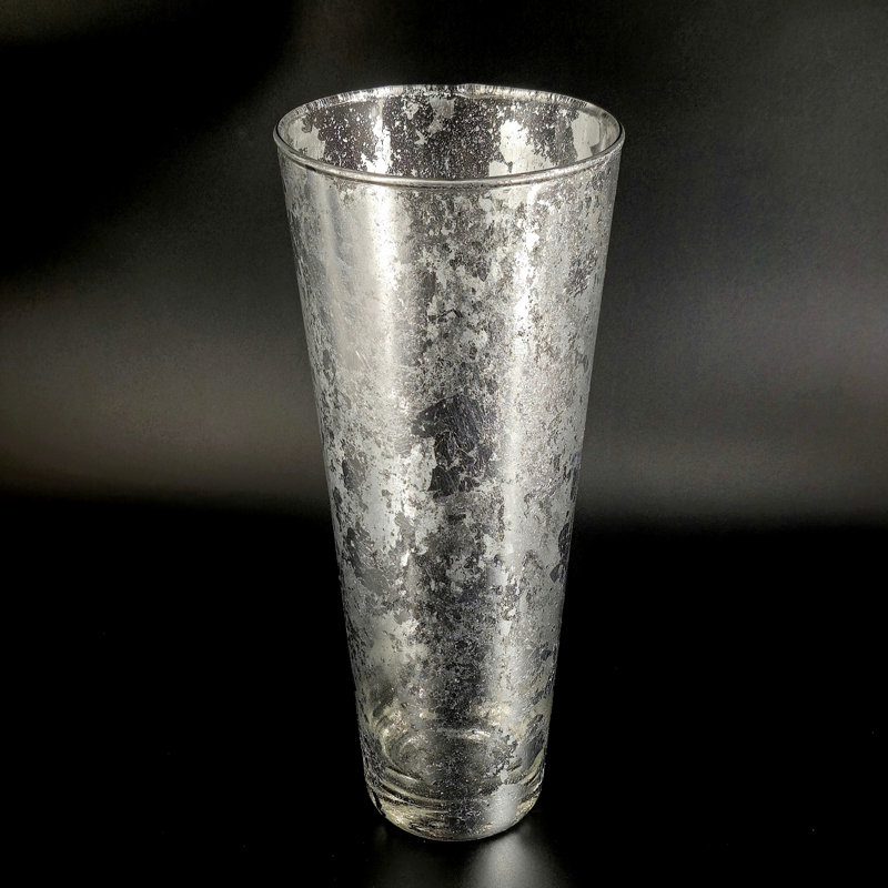 Thassos Gilded Glass Taper Vase, Silver, 16" H x 6" W x 6" D