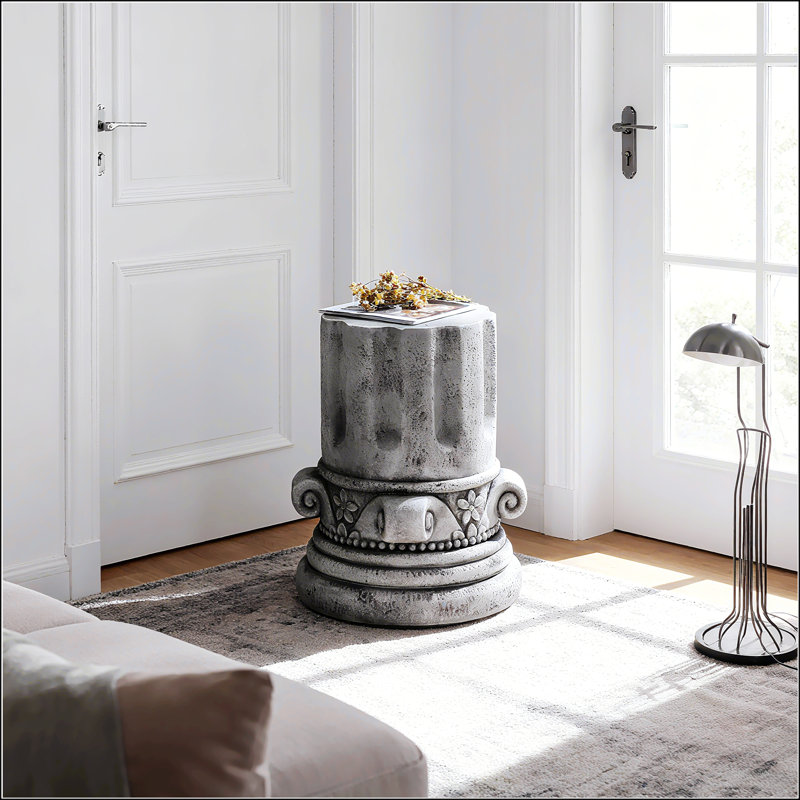 Cement Outdoor End Table For Patio And Garden, Modern Small Round Accent Table, Durable And Versatile Indoor/Outdoor Stool