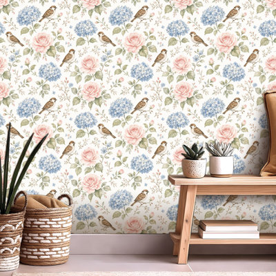 Papier auto-adhésif à peler et coller avec aquarelle de fleurs sans soudure roses auto-adhésives et amovibles 24 po x 118 po (60 x 300 cm)